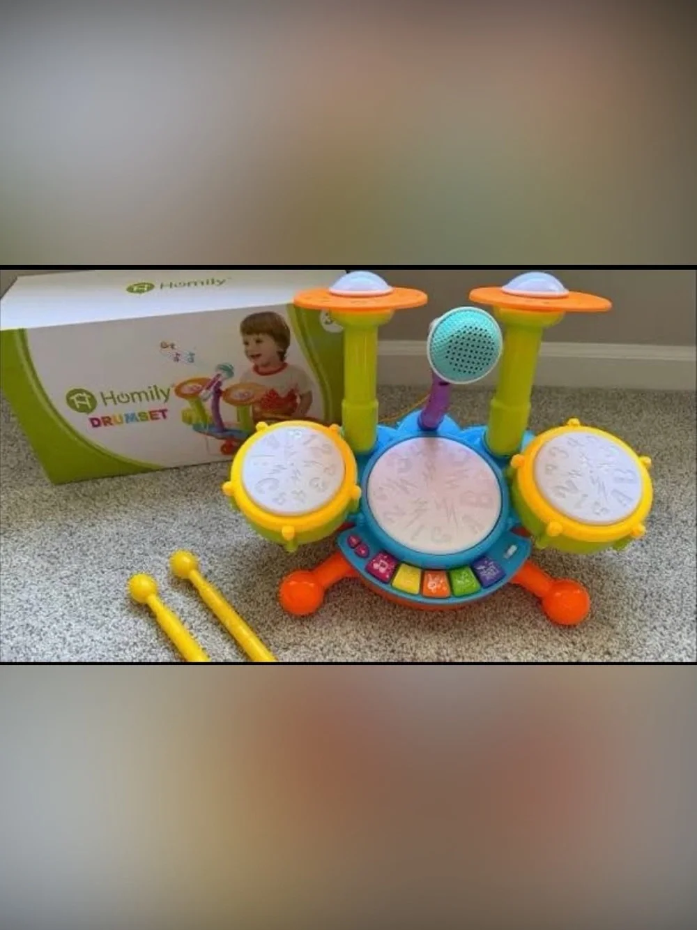 Kids Light-Up Drum Set Toy with Microphone - Multicolor